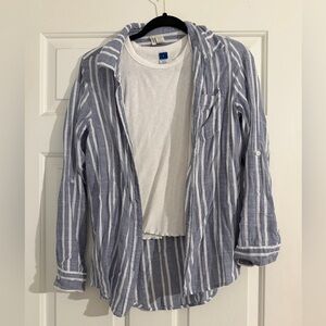 Set of 2 Blue/White Striped Button Down and White Tank
